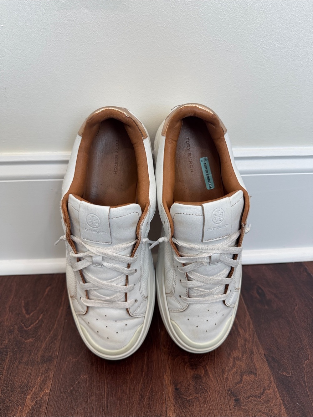 Tory Burch Men’s White Leather Sneakers Shoes Luxury Logo, size 10 - Picture 9 of 9
